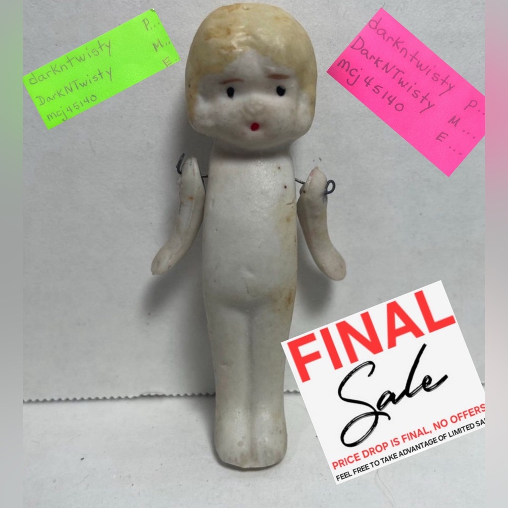 Antique Frozen Charlotte Bisque Girl Doll Japan 3” 100+ years old